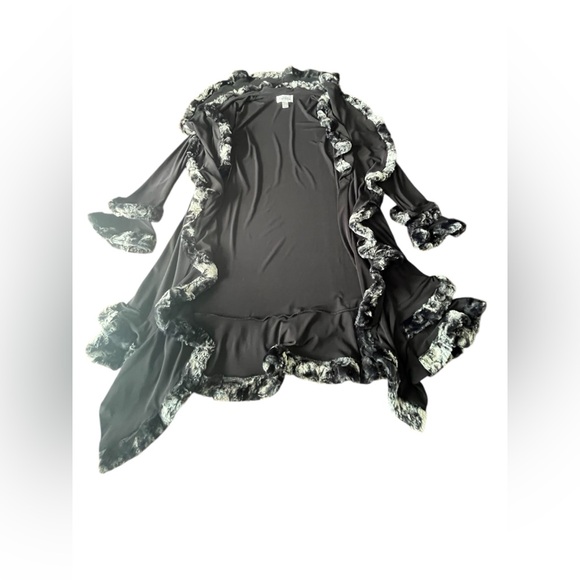 EUC Joseph Ribkoff Long Black Cardigan/ Jacket with Faux Gray Fur in Size 6. - Picture 8 of 13